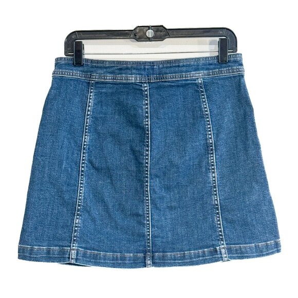 Madewell Stretch Denim A-Line Mini Skirt Dark Wash Patch Pockets Women's Size 8 - Picture 4 of 10